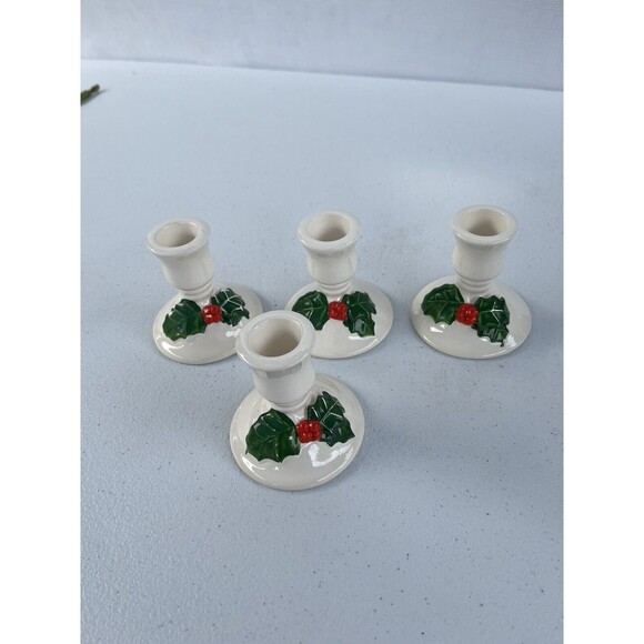4 Vintage Lillian Vernon Earthenware Christmas Candlestick Holders - Picture 3 of 3